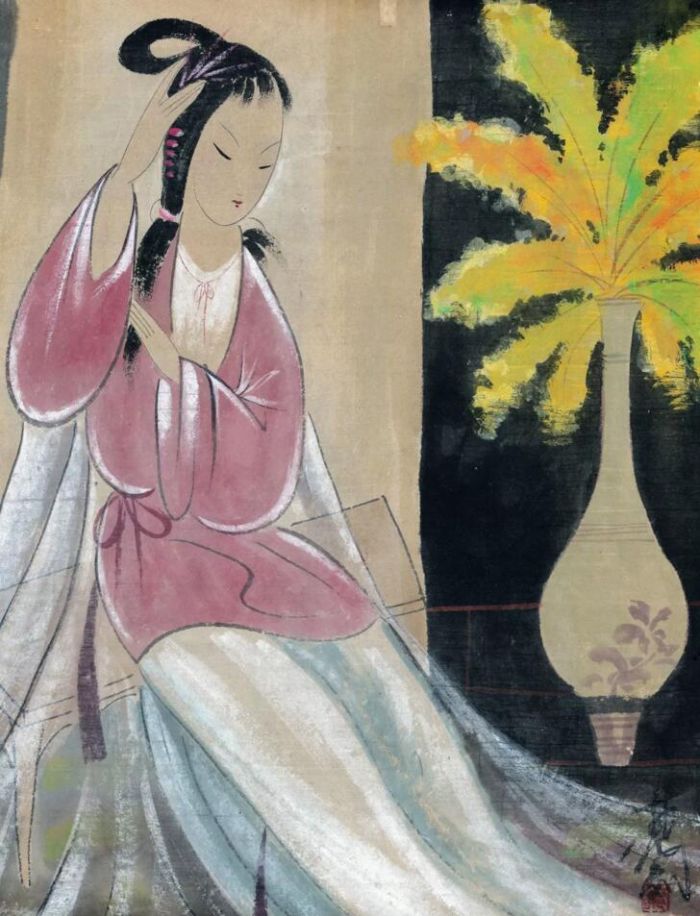 林风眠 1900-1991 瓶花仕女