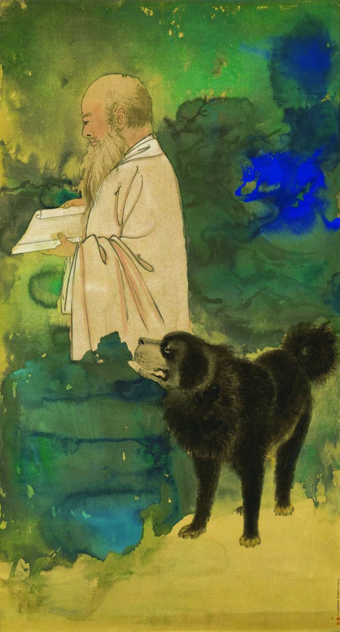 张大千《自画像与黑虎》