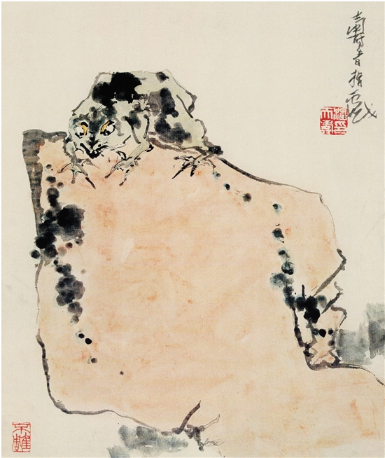  潘天寿 蛙石图（一） 58.6×48.2cm 纸本设色 1960年 潘天寿纪念馆存