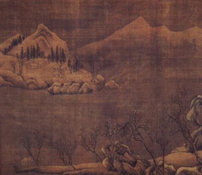 王维（传），《江干霁雪图卷》（局部），日本京都小川家族收藏