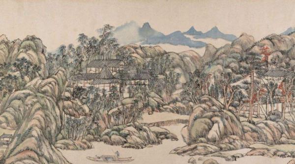 王原祁，《辋川图卷》（局部）