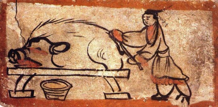 ▲魏晋时期 杀猪壁画