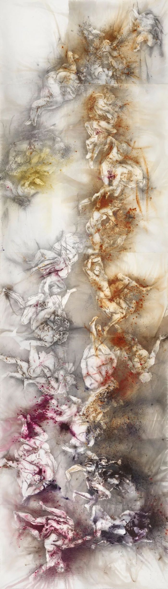 《技法》, 2018, 火药、画布;300 x 1050 cm。赵小意摄，蔡工作室提供