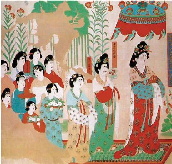 段文杰 临摹莫高窟盛唐130窟壁画《都督夫人礼佛图》