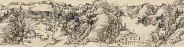励宗万《仿吴镇夏木垂荫》卷（局部），纸本水墨，90.9厘米×15.1厘米
