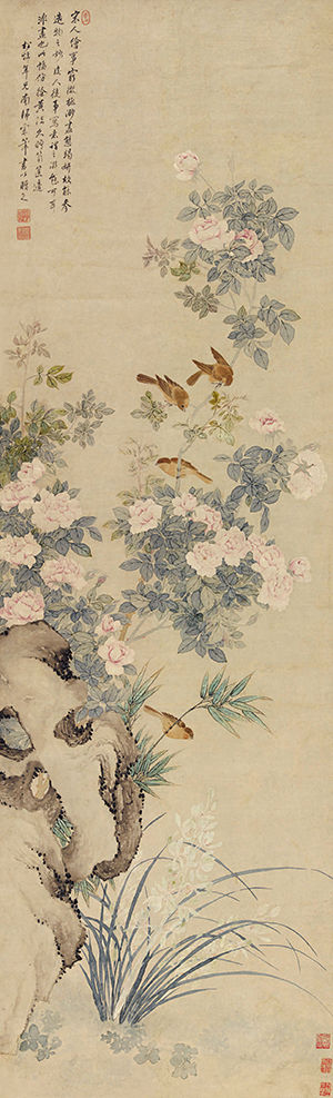 邹一桂《仿徐黄花鸟》轴，纸本设色，158厘米×48厘米