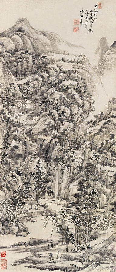 王愫《天池石壁》轴，紙本水墨，88厘米×37厘米，1746年
