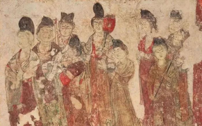 永泰公主墓壁画，宫女图陕西历史博物馆（壁画馆）藏