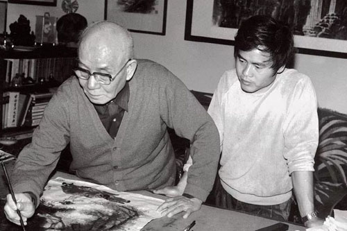   1978年，李小可与父亲李可染在黄山合影