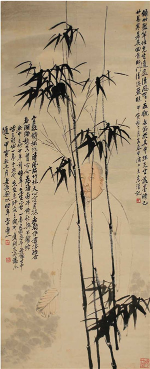  任伯年墨竹王震补像