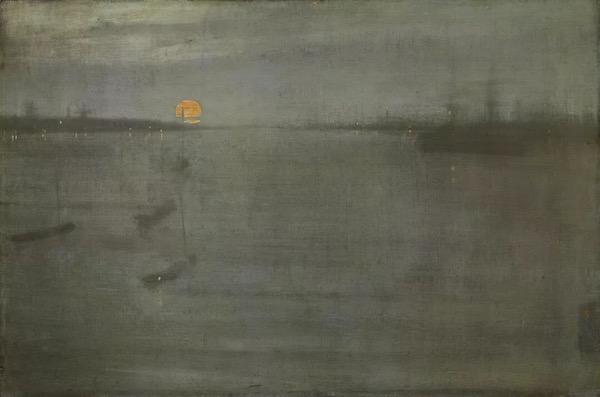 惠斯勒 《蓝色与金色的夜曲——南安普顿的水面》1872年，（非此次展览的夜曲作品）
