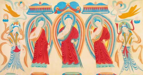  张大千 摹北魏敦煌壁画三世佛 178.6cm×97.1cm 四川博物院藏