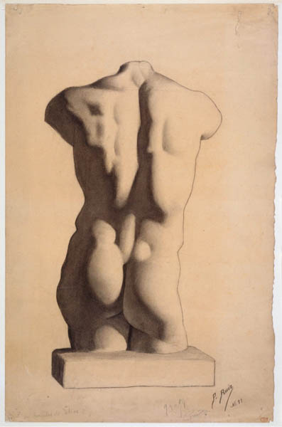 巴勃罗·毕加索，《古代石膏像素描》，拉科鲁尼亚，1893-1894，黑色铅笔与炭笔画，49 x 31.5 cm，国立巴黎毕加索美术馆藏