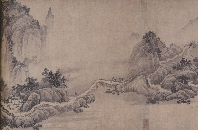 南宋赵黻《江山万里图》（局部），现藏于北京故宫博物院。山水画之山，归根结底，是博山炉上刻画的山峰。而山水画之水，也是围绕着博山的滚滚江海之水。明白了这一要点，对整部中国绘画史便有幡然醒悟的感觉。
