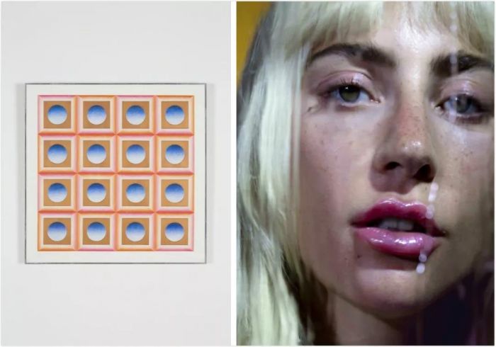（左）朱迪·芝加哥，《童年终结 #2》，1972。Salon 94 画廊（右）玛丽莲·敏特，《Gaga Oh La La》，2018。Salon 94 画廊