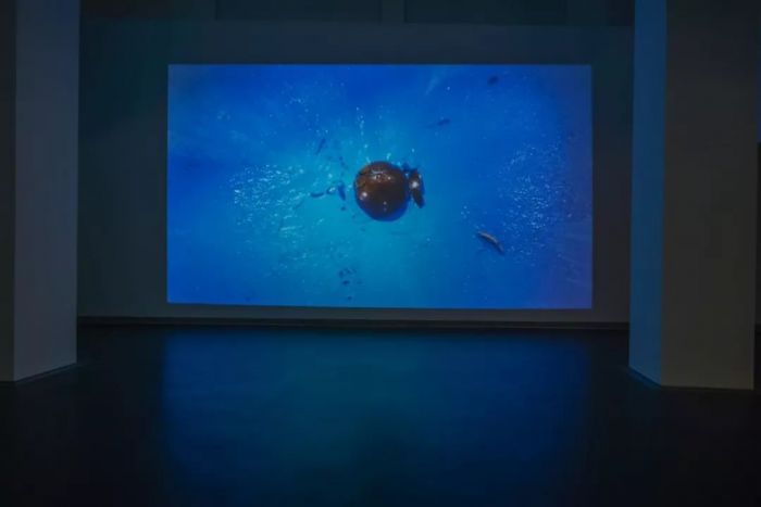 罗曼·西格纳，《蓝色球》，2012，双屏幕4K高清影像，彩色无声.
