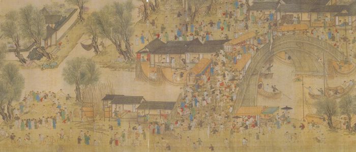 《清明上河图》（大仓集古本），（传）仇英，绢本设色，25.5×615厘米，大仓集古馆藏（局部）
