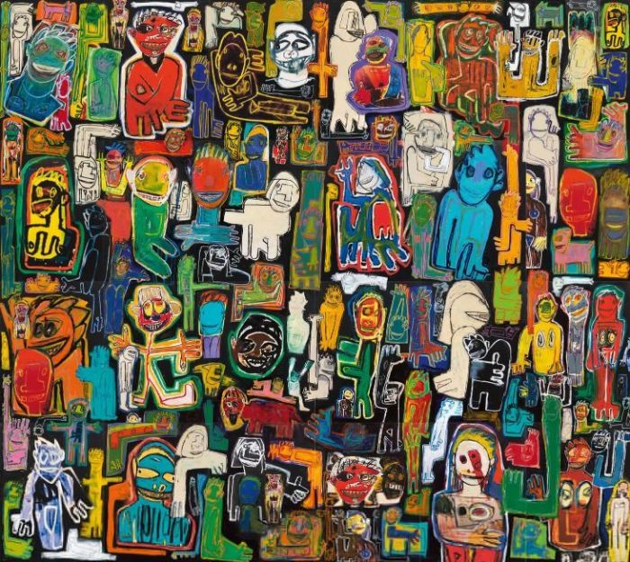 Richard Prince, Untitled, 2017, Oil stick, acrylic, charcoal, gel medium, collage, and inkjet on canvas, in 24 parts, overall: 18 feet 4 inches x 20 feet 6 inches (558.8 x 624.8cm) ©Richard Prince