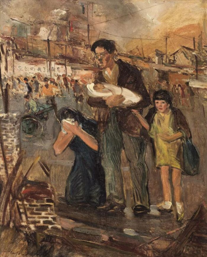 常书鸿 重庆大轰炸布面油彩 79x63.8cm 1938-1942年