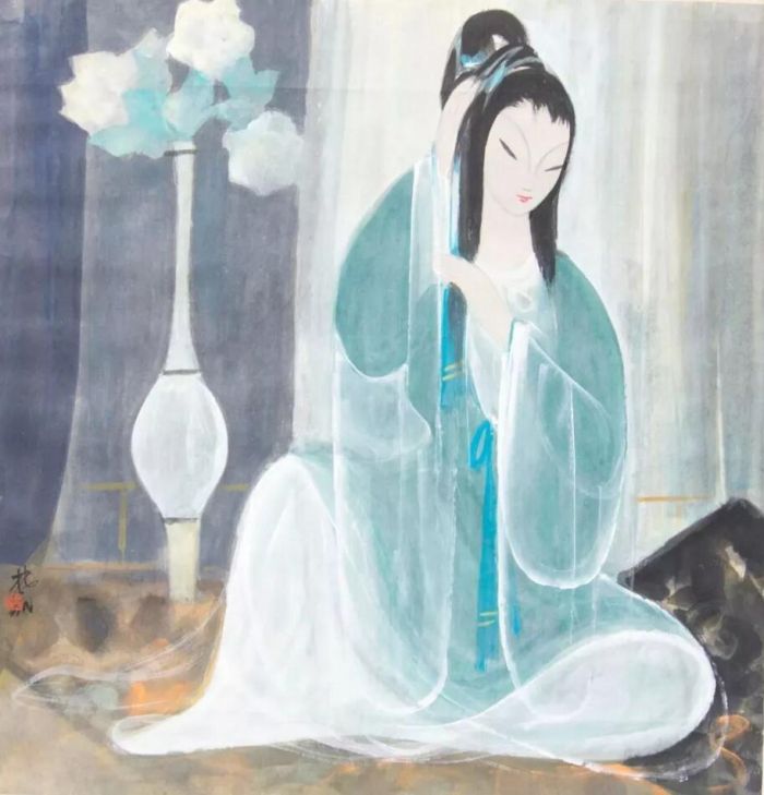 林风眠 读书仕女 纸本设色 68x68cm