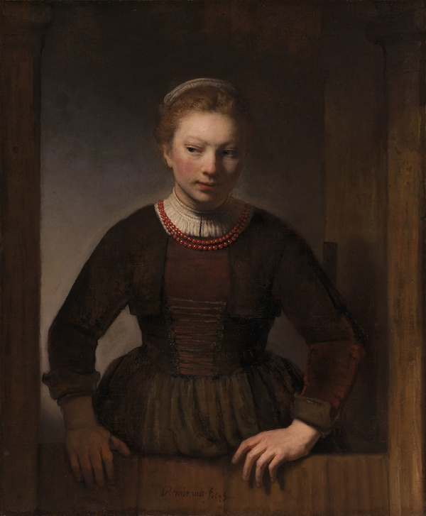伦勃朗·范·莱因 《站在两截门后的少妇》（Young Woman at an Open Half-Door），1645
