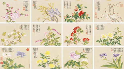 Lot 404 钱维城 花卉册 册页（十二开） 设色纸本 27.5×37 cm（每幅） 成交价：RMB 66,700,000