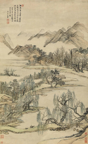 Lot 413 王翚 仿惠崇水村图 立轴 设色纸本 101.5×62 cm 成交价：RMB 9,200,000