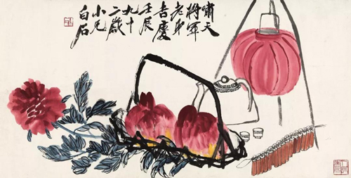 Lot 371 齐白石 满堂吉庆图 镜心 设色纸本 67.5×132.5 cm 成交价：RMB 40,250,000