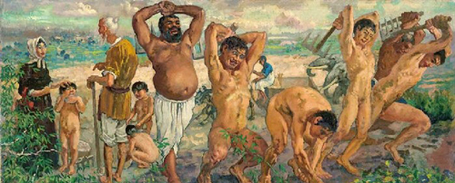 徐悲鸿，《愚公移山》，1940年，布面油画，46 ×107.5cm