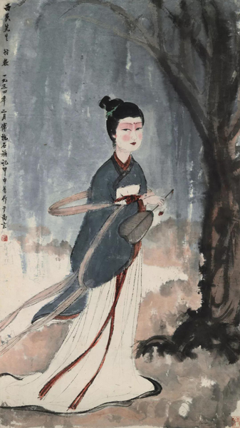 Lot 333 傅抱石 游春 镜心 设色纸本 114×58 cm 成交价：RMB 25,300,000