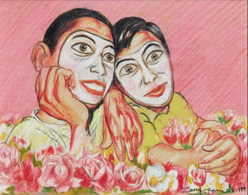 曾梵志（中国，1964年生） 《无题（面具系列）》 彩色铅笔 纸本 11 x 14.5 cm.  1999年作 估价：人民币 380,000 - 580,000 成交价：人民币 1,440,000