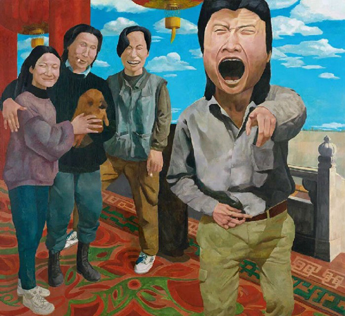 岳敏君《时代戏剧》，1992年，布面 油画，191 × 200cm，成交价：1610万人民币