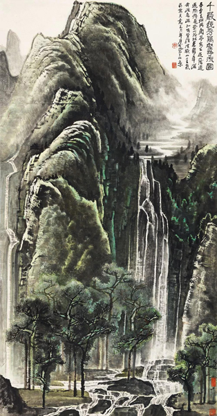 Lot 376 李可染 千岩竞秀万壑争流图  立轴 设色纸本 180×97 cm 成交价：RMB 126,500,000