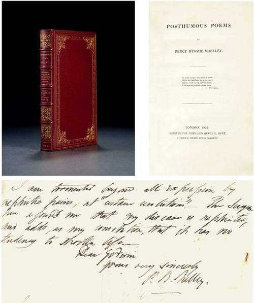 2018西泠春拍 Lot 2921 雪 莱（Percy Bysshe Shelley，1792~1822） 致葛德文亲笔信及《雪莱遗诗》初版 信笺一页 书本一册（附证书） 1824年作 说明：英国著名政治学家葛德文（William Godwin）上款。