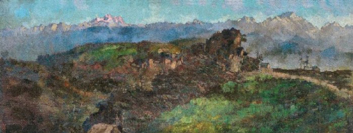 徐悲鸿，《喜马拉雅山全景》，1940年作，布面油画，37×93.5cm。成交价：2070万元