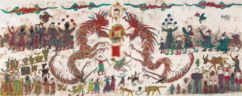 Lot 1303 朱振庚 欢乐颂 镜心 设色纸本 144×360 cm 成交价：RMB 3,220,000