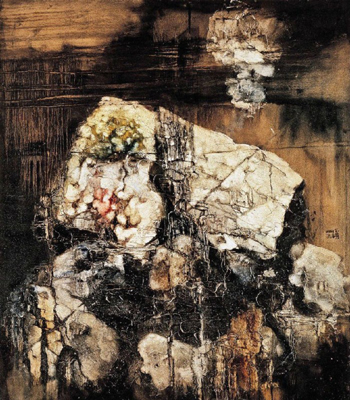 周春芽《山石图》，1992年，布面 油画，149.5×129cm，成交价：4370万人民币