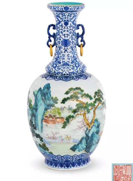 清乾隆，御制青花夹洋彩通景“桃花源
