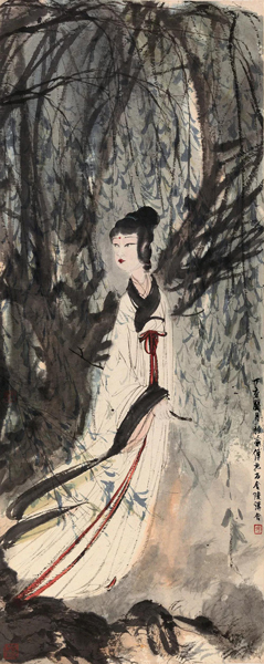  Lot 332 傅抱石 柳荫仕女 镜心 设色纸本 105.5×42 cm 成交价：RMB 17,825,000
