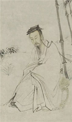 仇英《右军书扇图》轴绘写羲之书扇