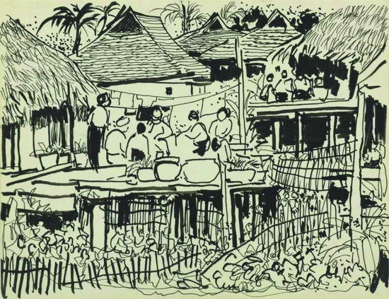 云南行（竹楼小院）1978年纸本 15×21cm
