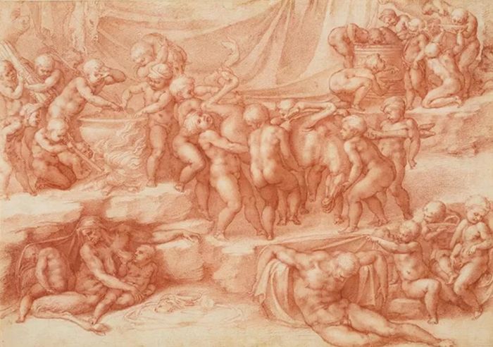 Michelangelo Buonarroti (Italian, 1475–1564). Bacchanal of Children. Red chalk. Royal Collection Trust / © Her Majesty Queen Elizabeth II 2017, www.royalcollection.org.uk