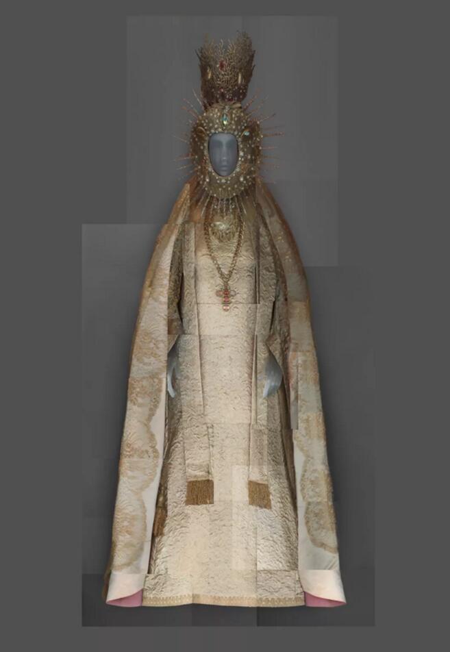 Yves Saint Laurent. Statuary vestment for the Virgin of El Rocío, ca. 1985. Courtesy of Chapelle Notre-Dame de Compassion, Paris. Digital composite scan by Katerina Jebb