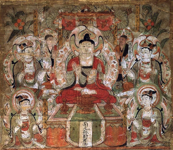 敦煌藏经洞出土绢画 弥勒净土图（局部） 五代