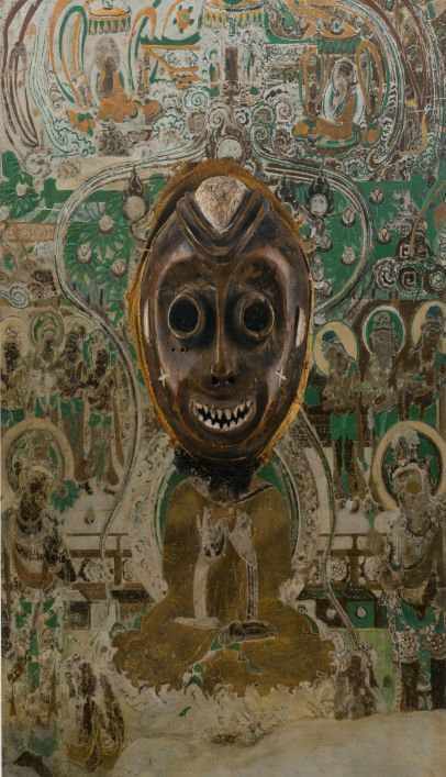 《进化-莫高窟066窟主室南壁、汤杜面具》，布面油画，200×115cm，2017-2018