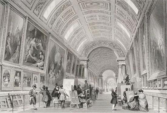 托马斯·阿洛姆（Thomas Allom），卢浮宫大画廊，约1844年。图片来自维基共享，Marie-Lan Nguyen