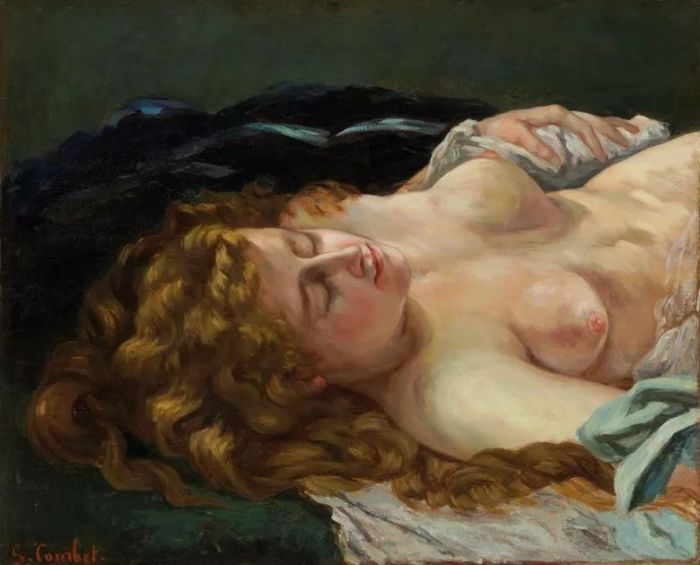 古斯塔夫·库尔贝《睡着的红发女人》，1864年作，油彩 画布，56.8 x 69.9 cm，估价：3,500,000 - 4,500,000美元。将于10月31日于佳士得纽约欧洲绘画（第一部分）呈献
