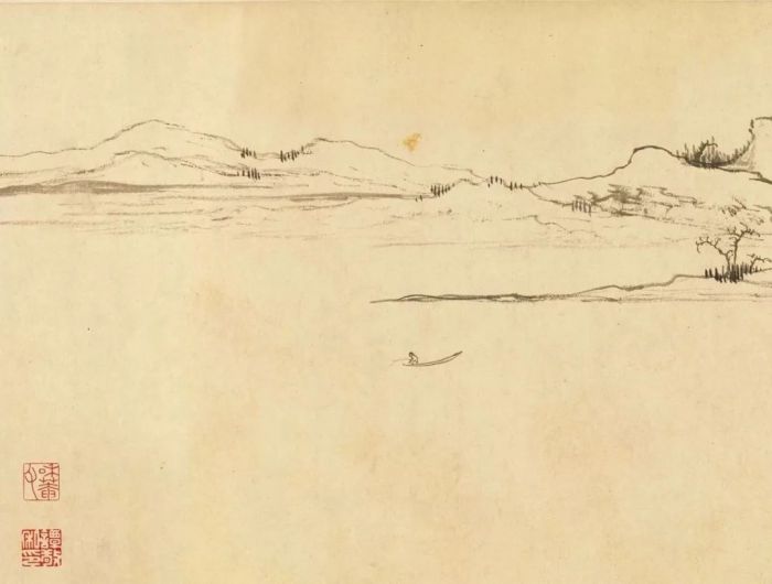 《双松平远图》及局部 中国元代 赵孟頫 约 1310 年