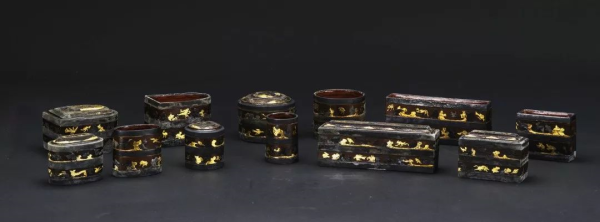 汉代·银扣金银箔贴饰云气鸟兽纹漆奁