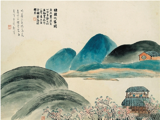  齐白石 石门二十四景之棣楼吹笛图 34×45.5cm 册页 纸本设色 1910年 辽宁省博物馆藏